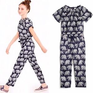 NEW! Crewcuts Girls Drapey Elephant Jumpsuit Navy Blue Girls SZ 14